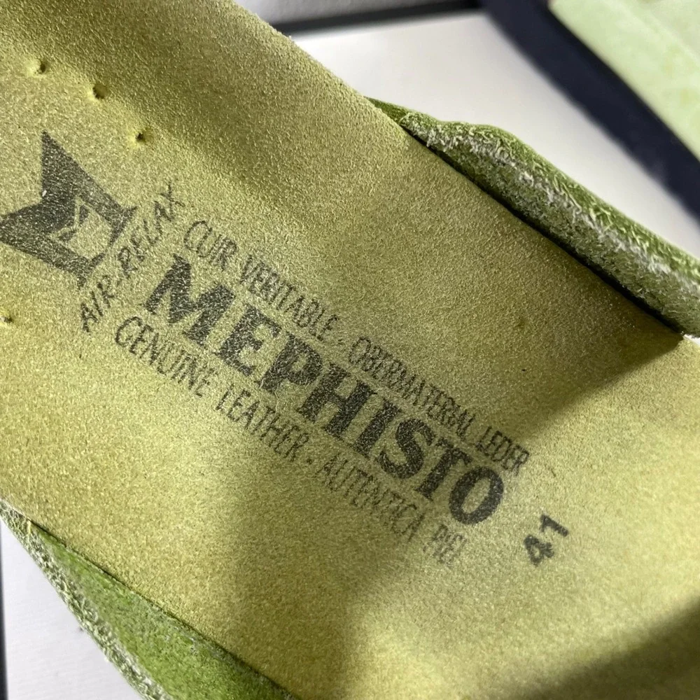 Mephisto Helen Sandals Lime Green‎ Nubuck Buckle Cork Slip On Womens 41 EU/11 US